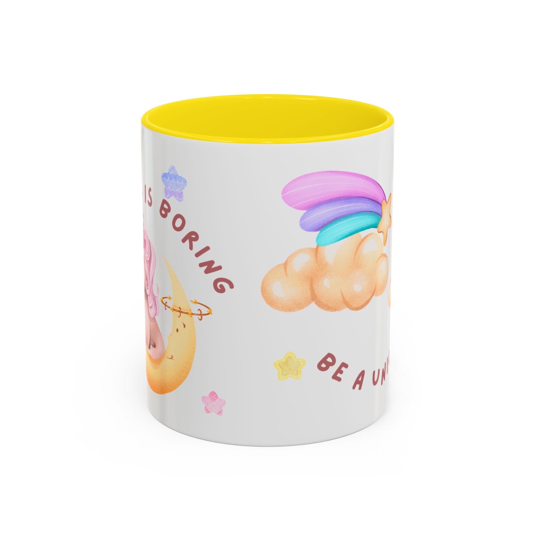 Unicorn Coffee Mug — "Be a Unicorn" Cute Rainbow Cloud Accent Mug