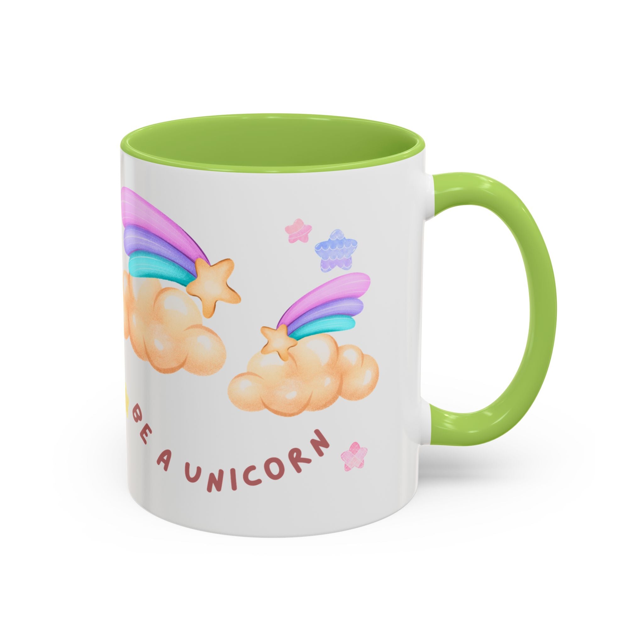 Unicorn Coffee Mug — "Be a Unicorn" Cute Rainbow Cloud Accent Mug