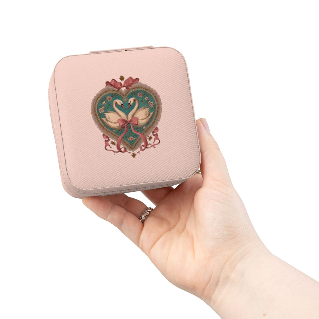 Compact Heart Swan Travel Jewelry Case — Portable Organizer for Rings, Earrings & Necklaces
