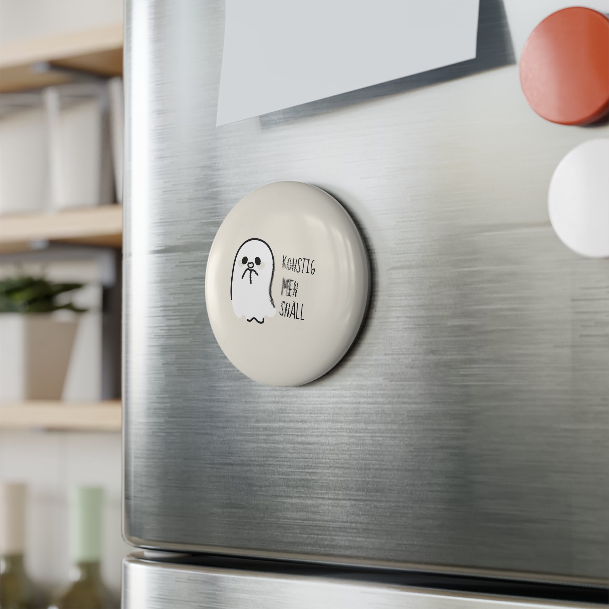 Cute Ghost Magnet — "Konstig Men Snäll" Round Button Magnet
