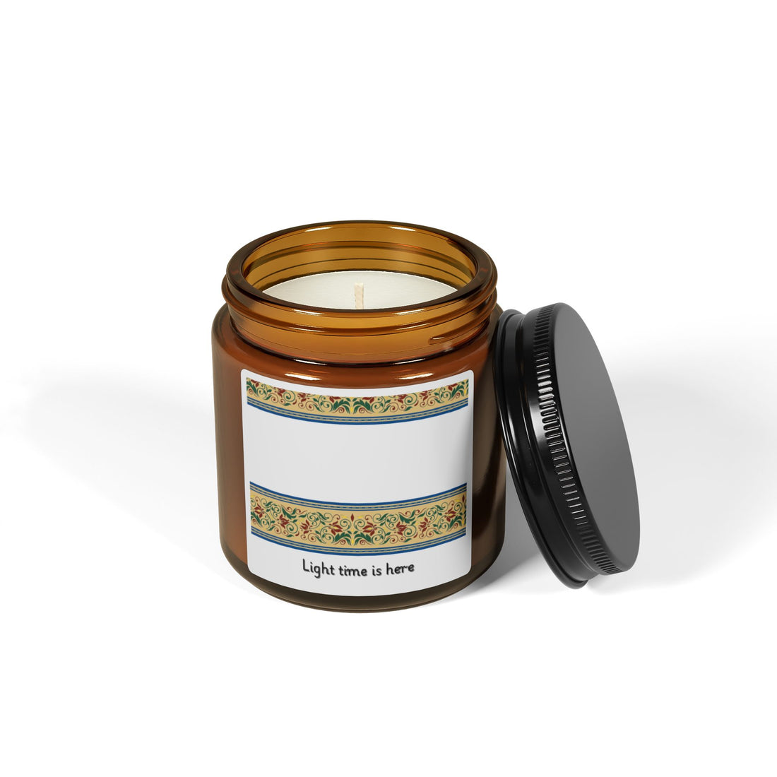 Soy Candle Amber Jar — "Light Time Is Here" Floral Scented Candle (Multiple Sizes)