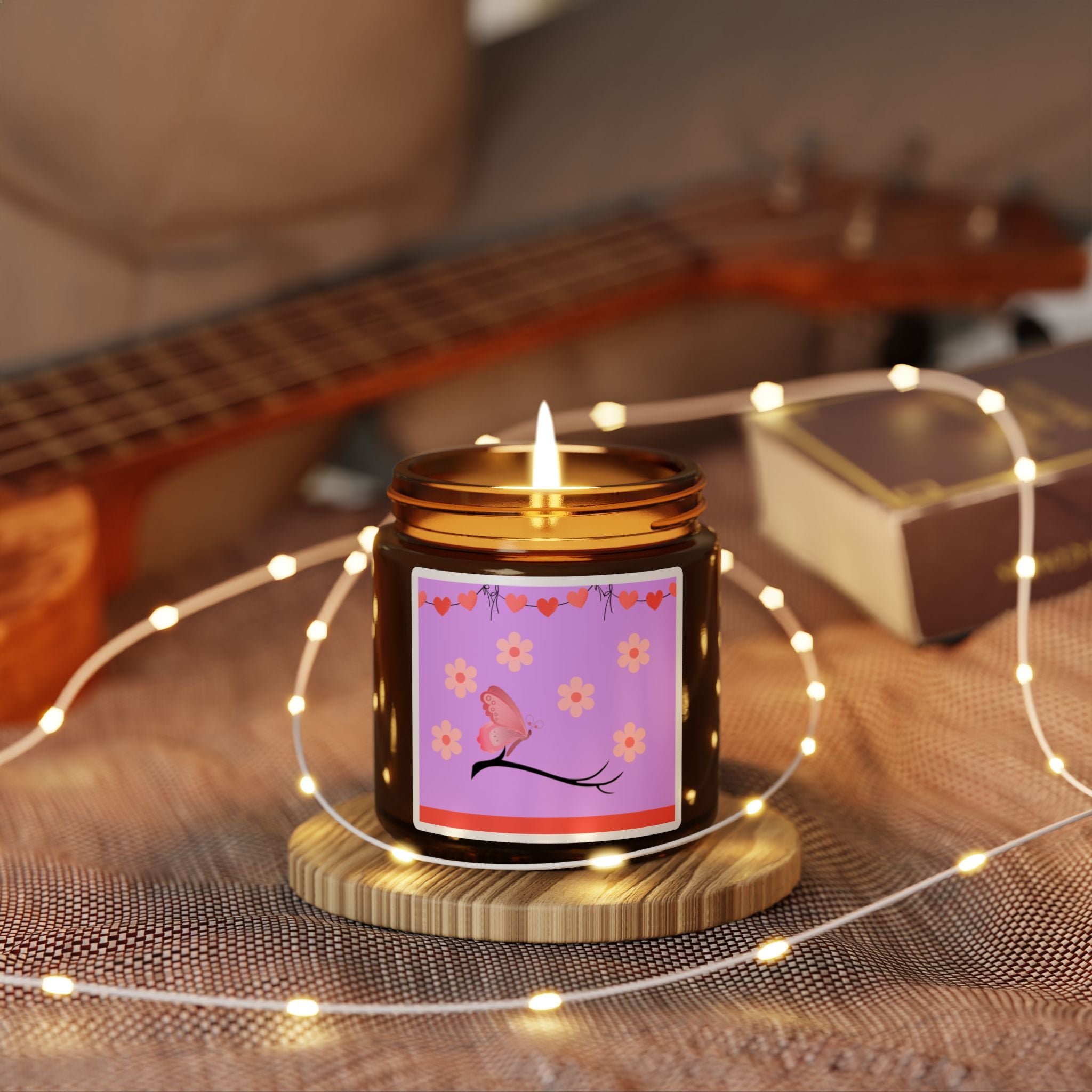 Soy Candle — Floral Butterfly Amber Jar (Scented, Multi-Size)