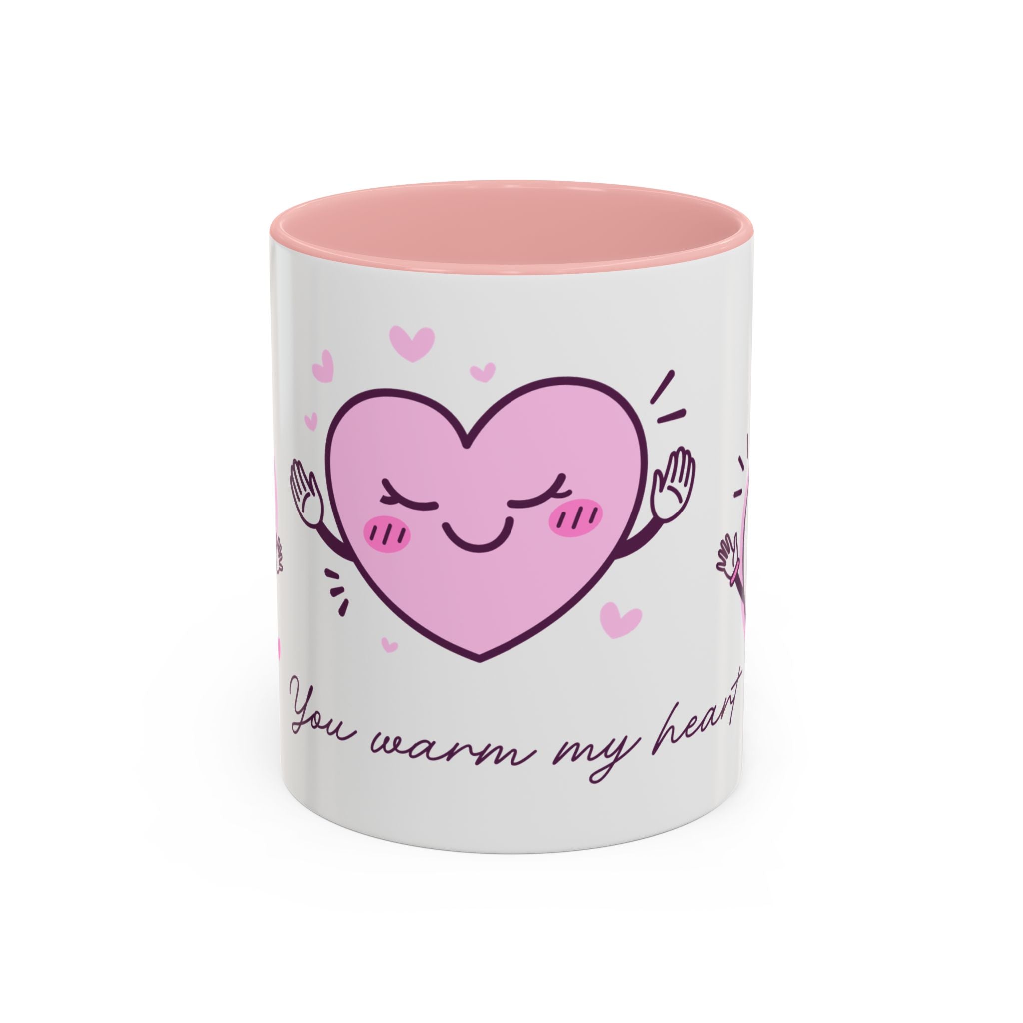 You Warm My Heart Accent Coffee Mug — Cute Pink Heart Valentine Gift (11/15oz)