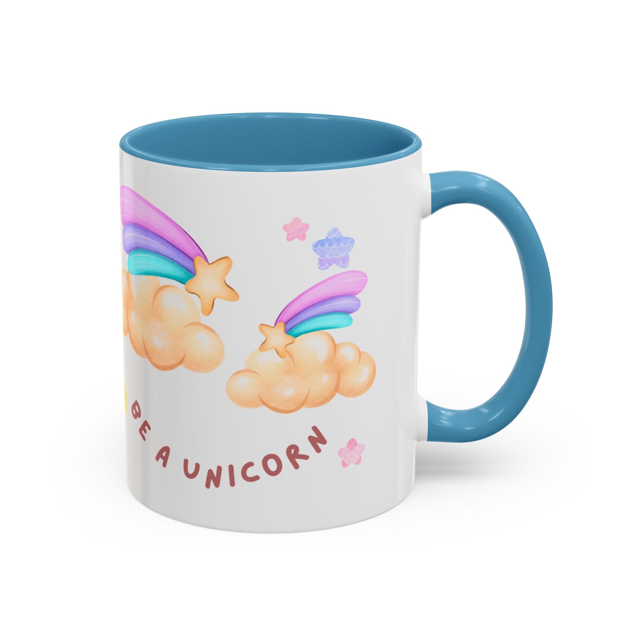 Unicorn Coffee Mug — "Be a Unicorn" Cute Rainbow Cloud Accent Mug