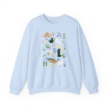 Spring Garden Crewneck Sweatshirt — Floral Gardening Illustration