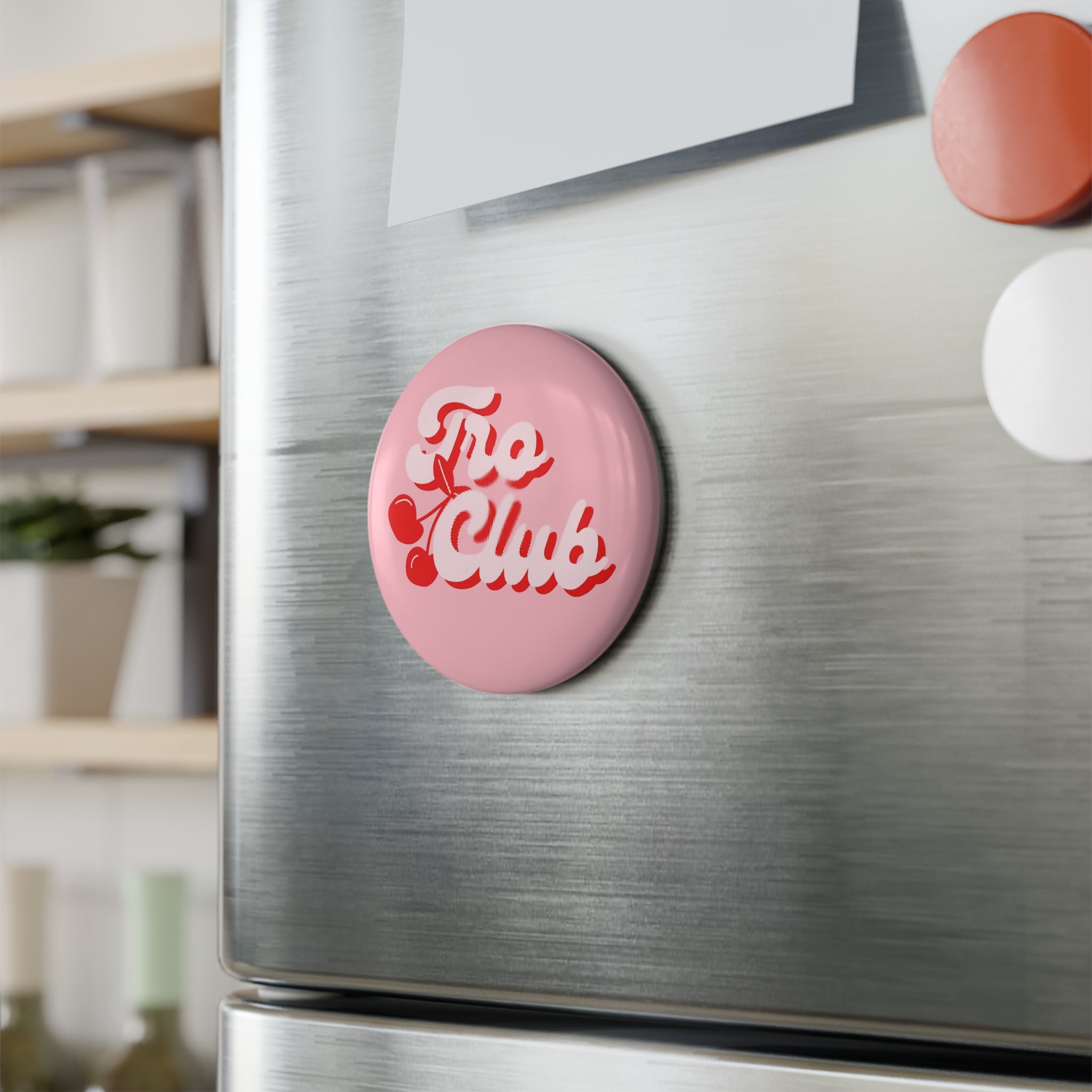 Button Magnet — 'Fro Club' Pink Cherry Retro Badge