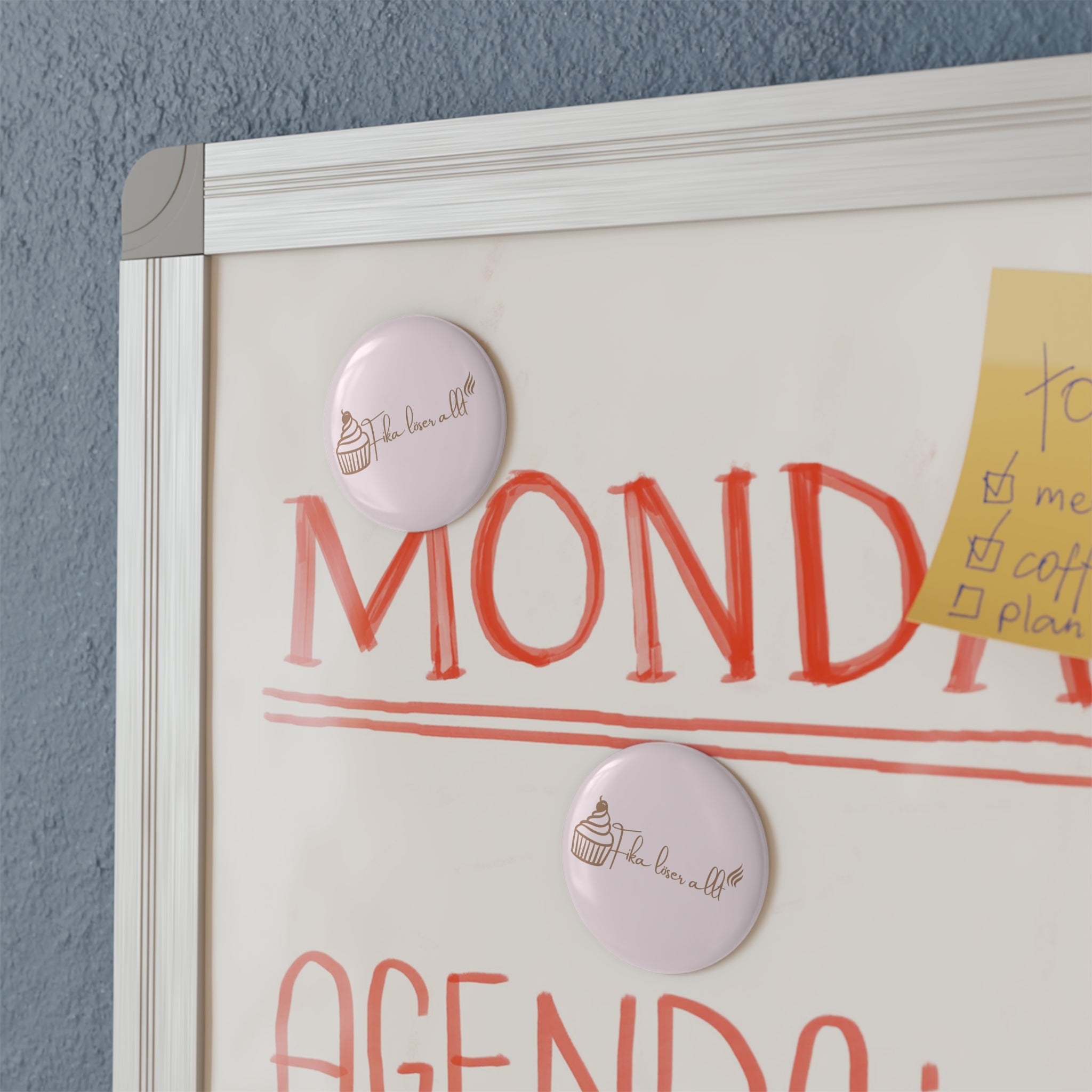 Round Magnet — "Fika löser allt" Cupcake Magnet (Scandinavian Coffee Break Gift)