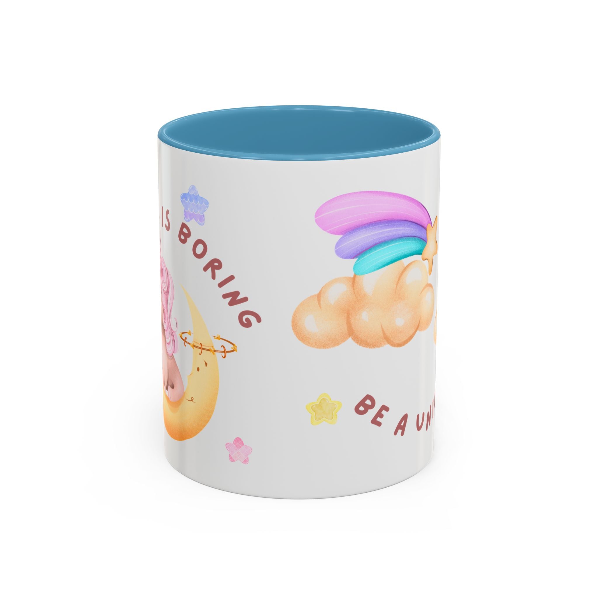 Unicorn Coffee Mug — "Be a Unicorn" Cute Rainbow Cloud Accent Mug
