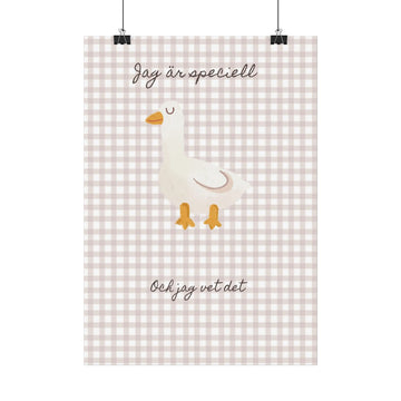 Swedish Goose Nursery Poster — "Jag är speciell och jag vet det" Cute Check Print