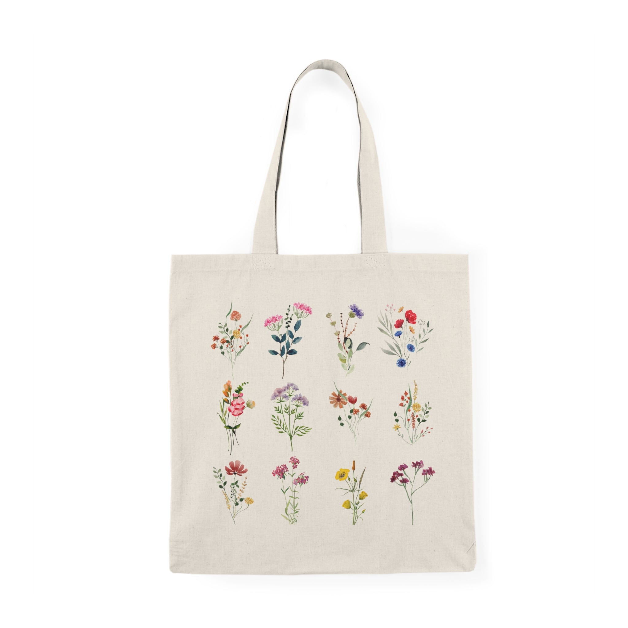 Wildflower Illustration Tote Bag — Floral Botanical Cotton Market Bag