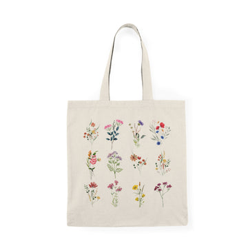 Wildflower Illustration Tote Bag — Floral Botanical Cotton Market Bag