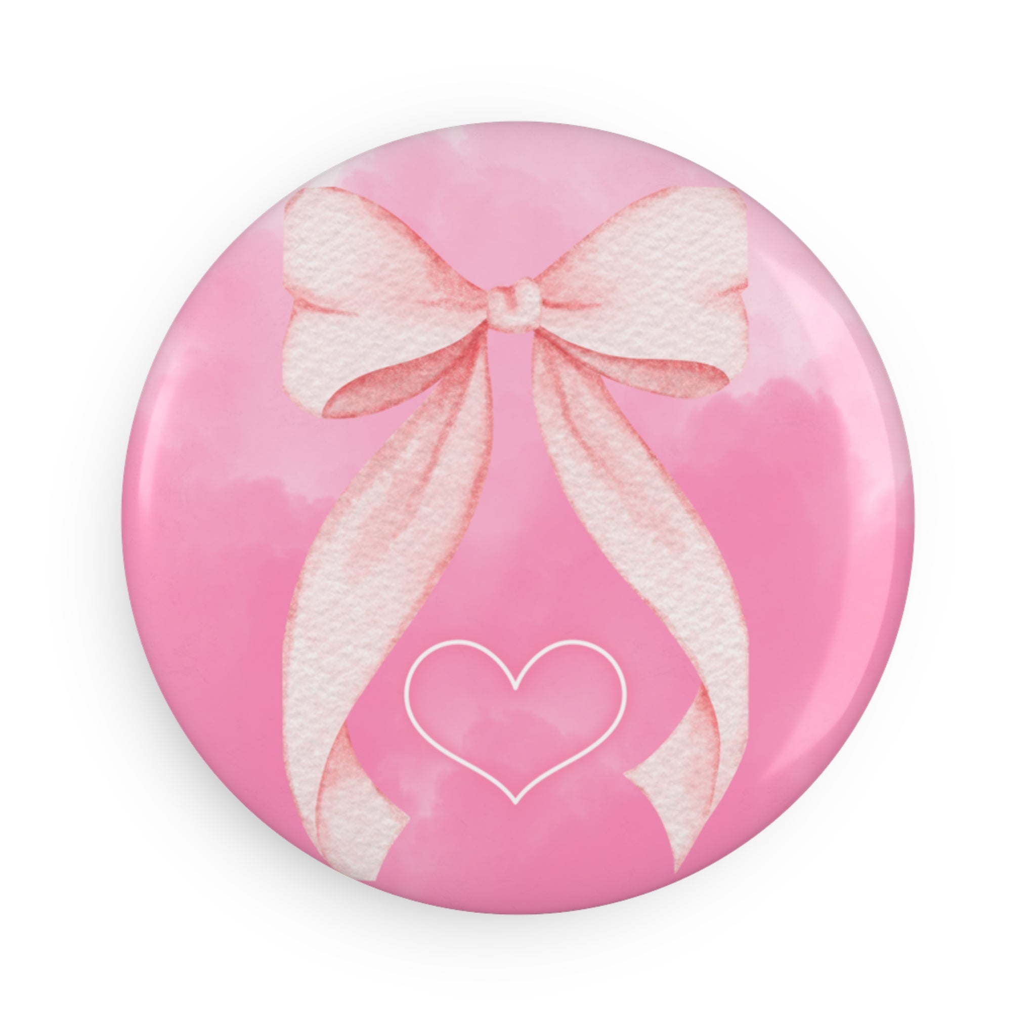 Pink Ribbon Heart Magnet — Cute Round Button Magnet for Gifts & Valentine’s