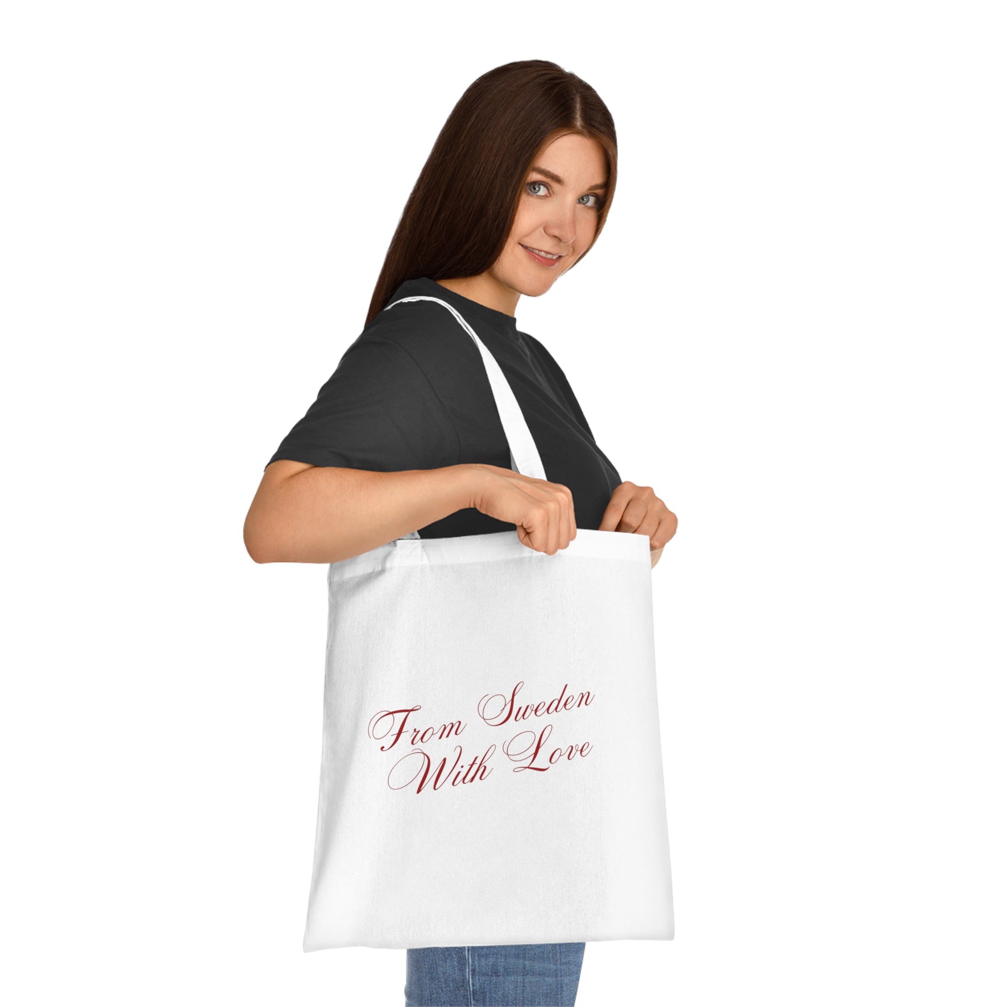 From Sweden With Love Cotton Tote — Elegant Script Swedish Souvenir Bag