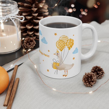 Ceramic Mug — "Little Things Bring Happiness" Cute Cloud & Balloon Design