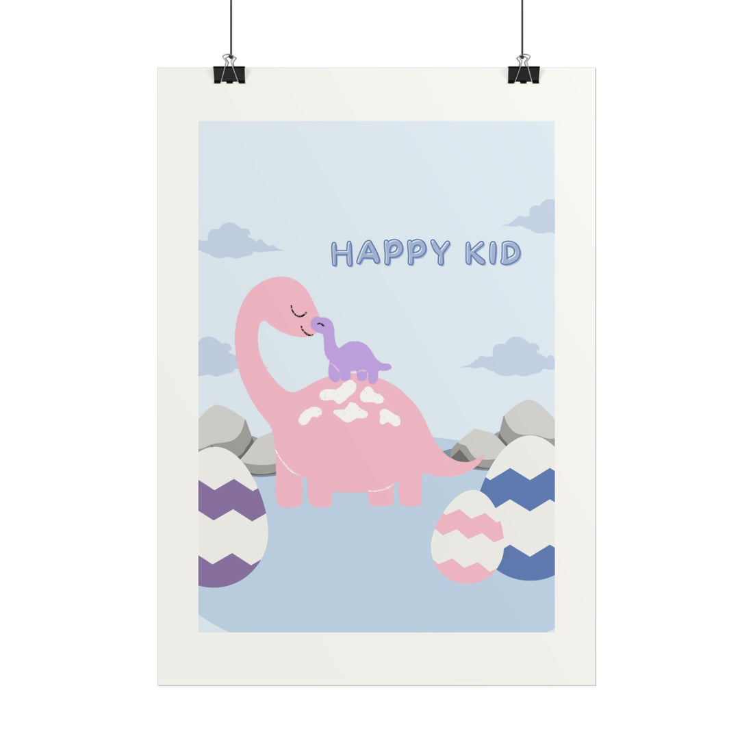 Happy Kid Dinosaur Poster — Cute Pink Dino Nursery Wall Art