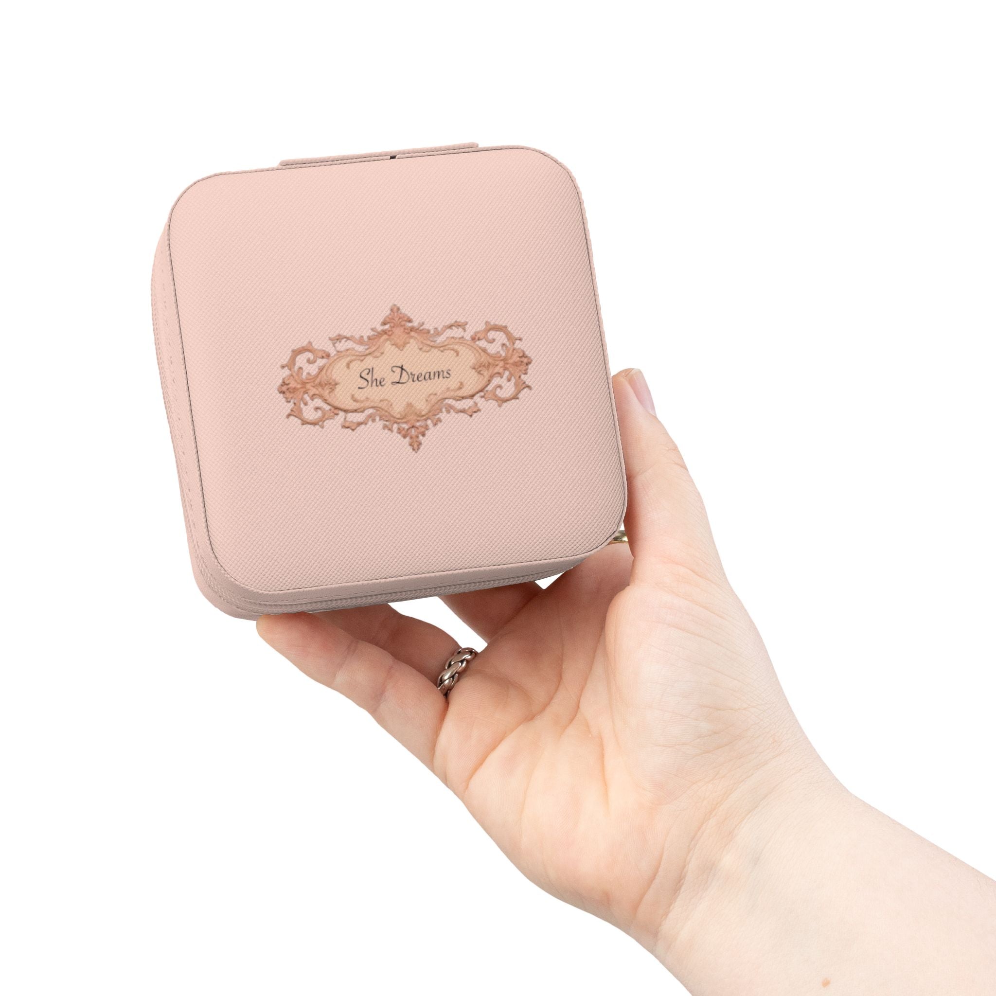 Compact Travel Jewelry Case – Pink Velvet Organizer with Ring & Earring Compartments