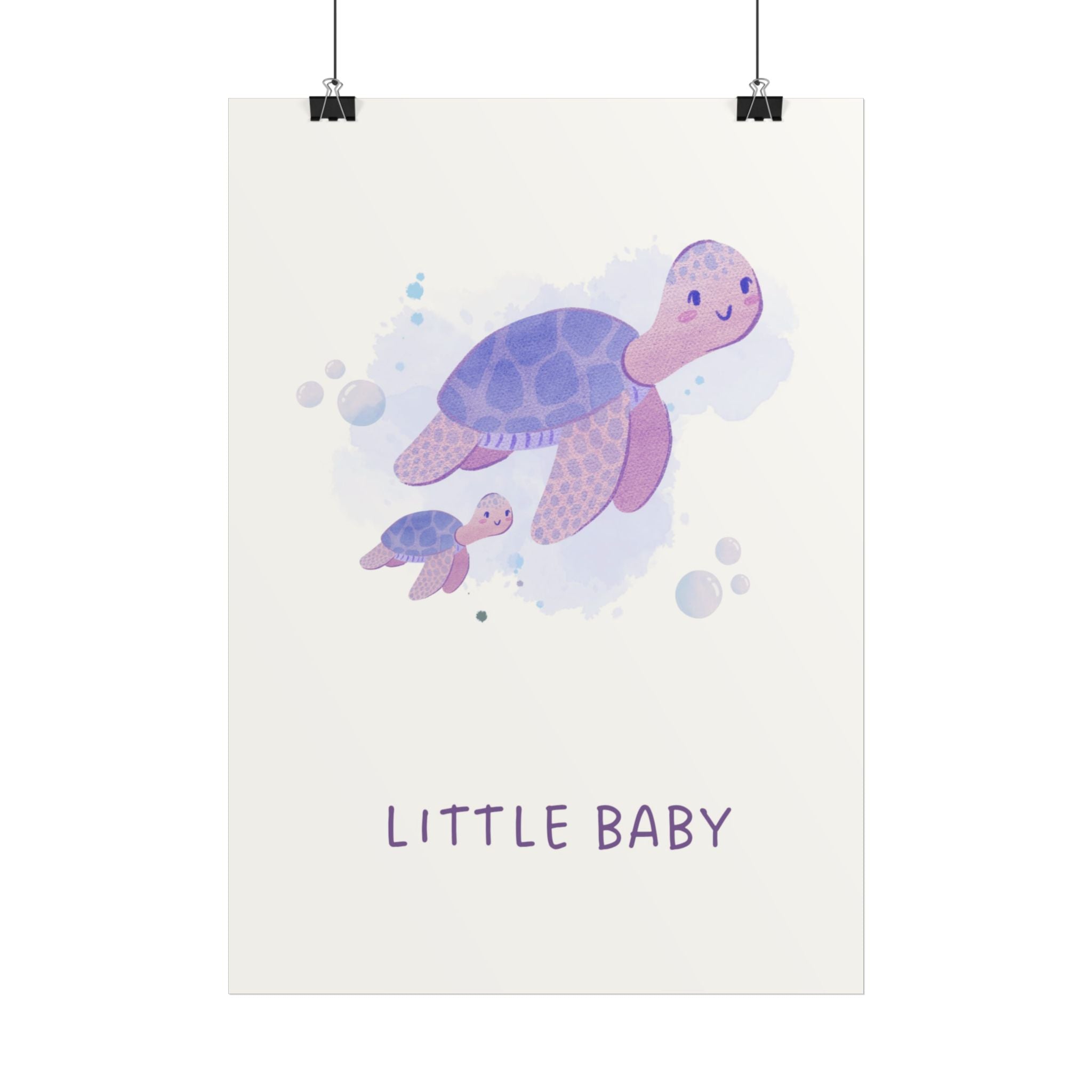 Nursery Poster — Cute Purple Sea Turtle "Little Baby" Wall Art