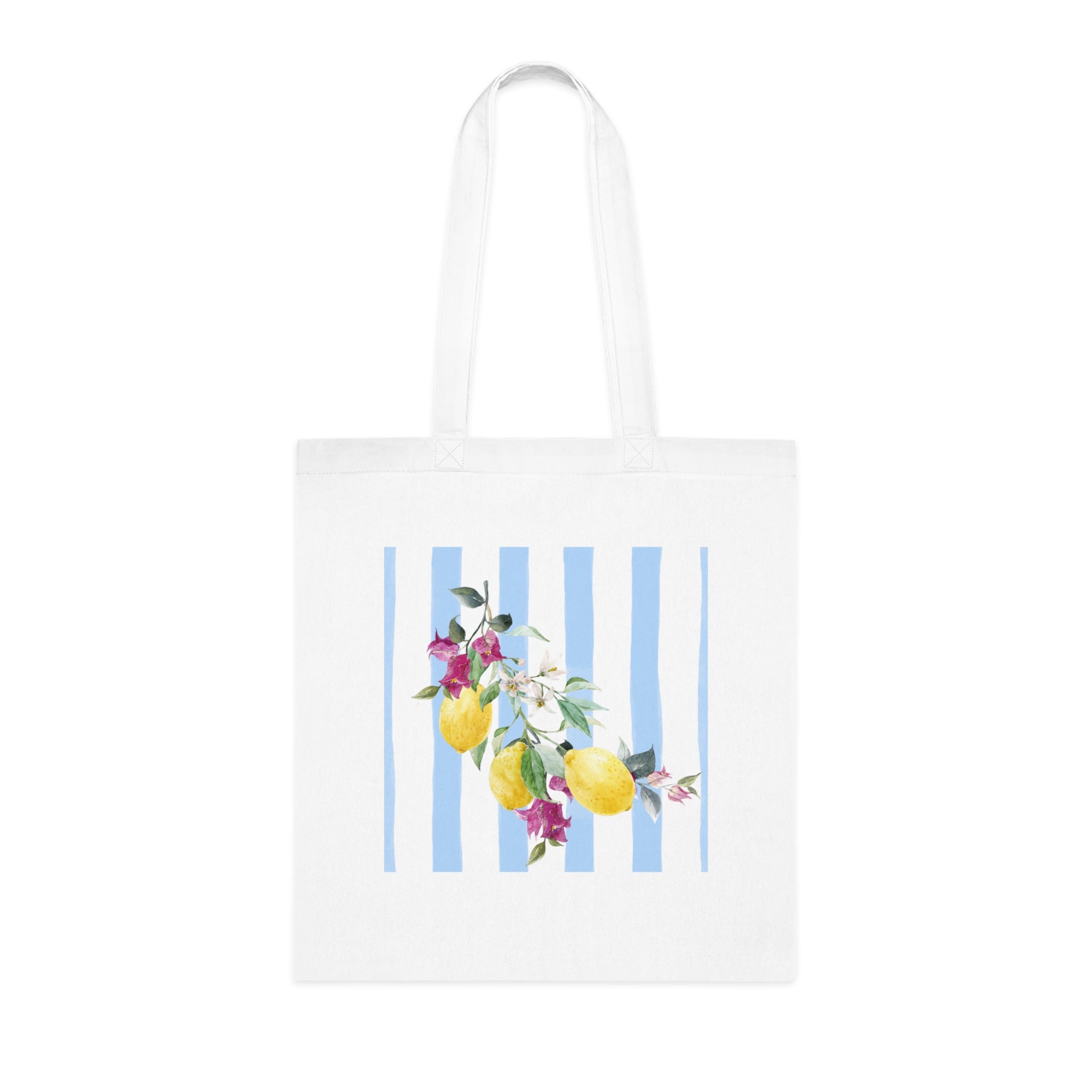 Lemon Blossom Stripe Tote — Floral Cotton Market Bag