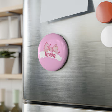 Pink Bow 'Kram' Round Magnet — Cute Kawaii Refrigerator Button Magnet