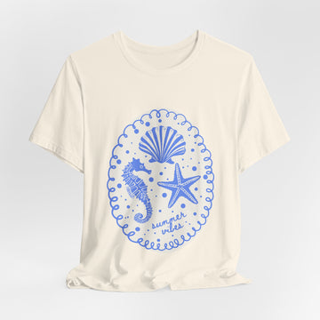 Seaside Shells Tee — "Summer Vibes" Seahorse & Starfish Graphic Shirt