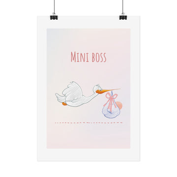 Mini Boss Baby Stork Poster — Cute Newborn Nursery Wall Art
