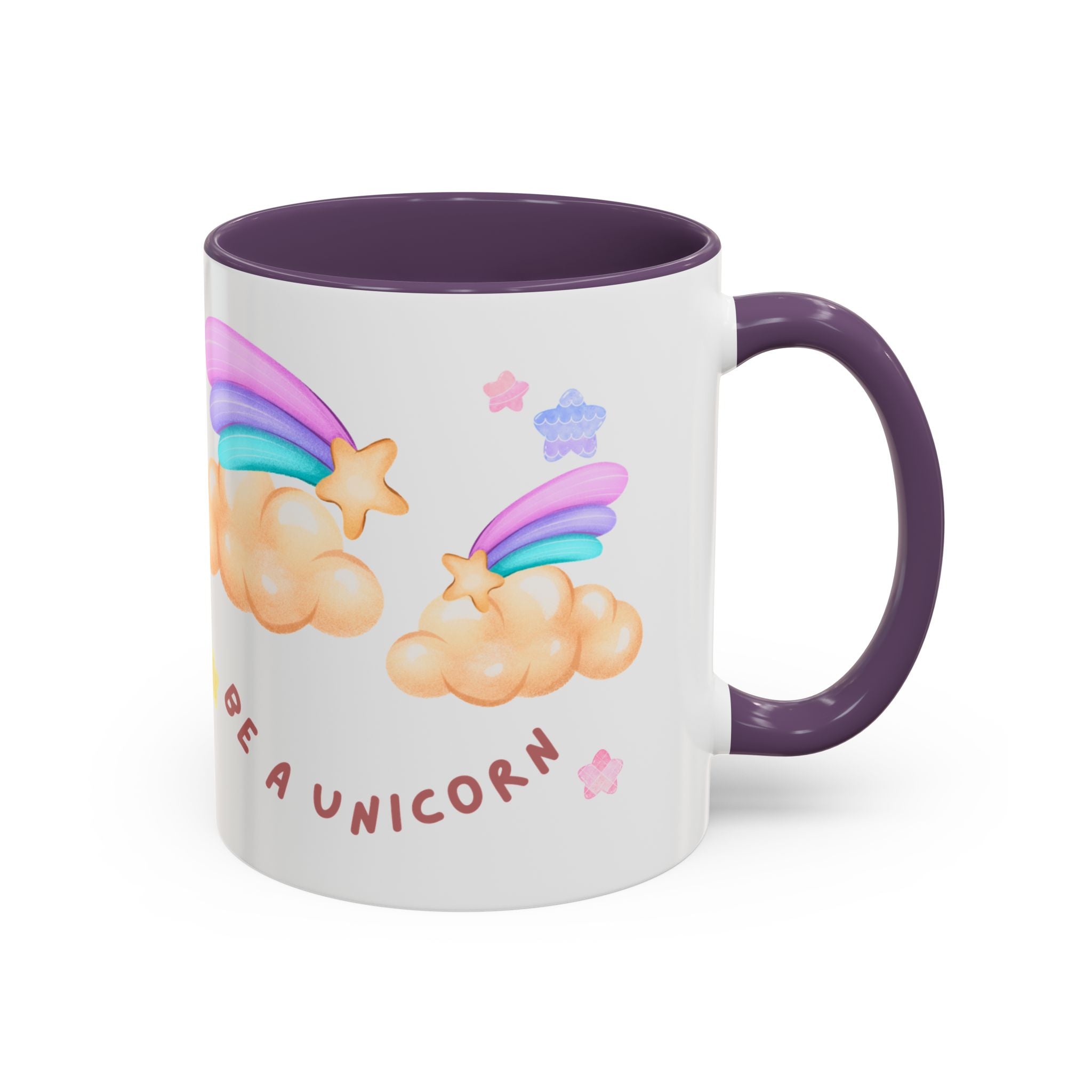 Unicorn Coffee Mug — "Be a Unicorn" Cute Rainbow Cloud Accent Mug