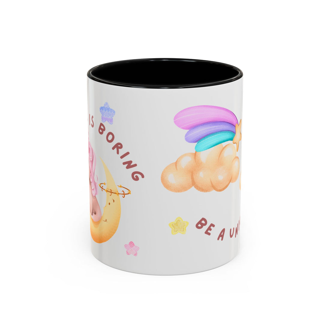 Unicorn Coffee Mug — "Be a Unicorn" Cute Rainbow Cloud Accent Mug