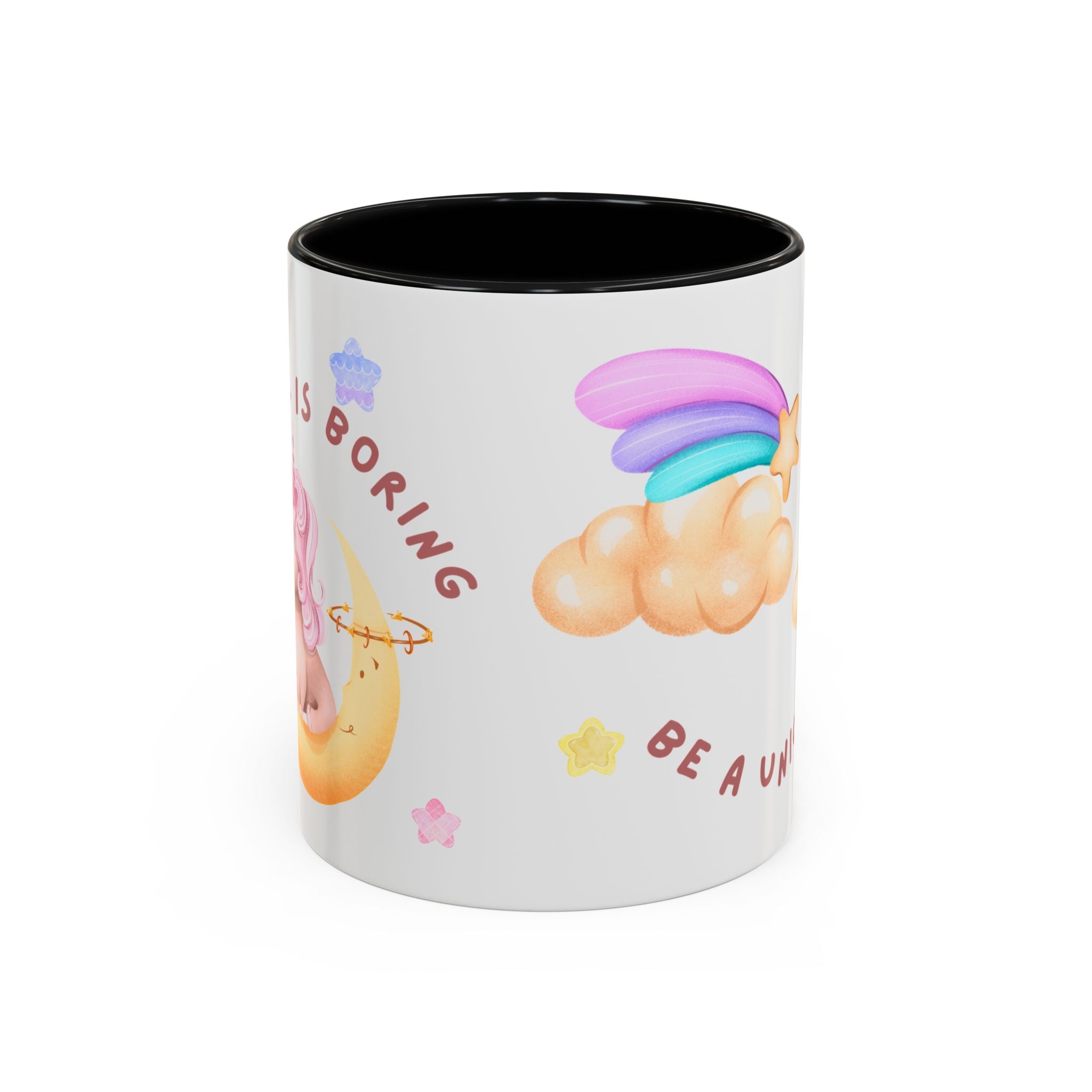 Unicorn Coffee Mug — "Be a Unicorn" Cute Rainbow Cloud Accent Mug