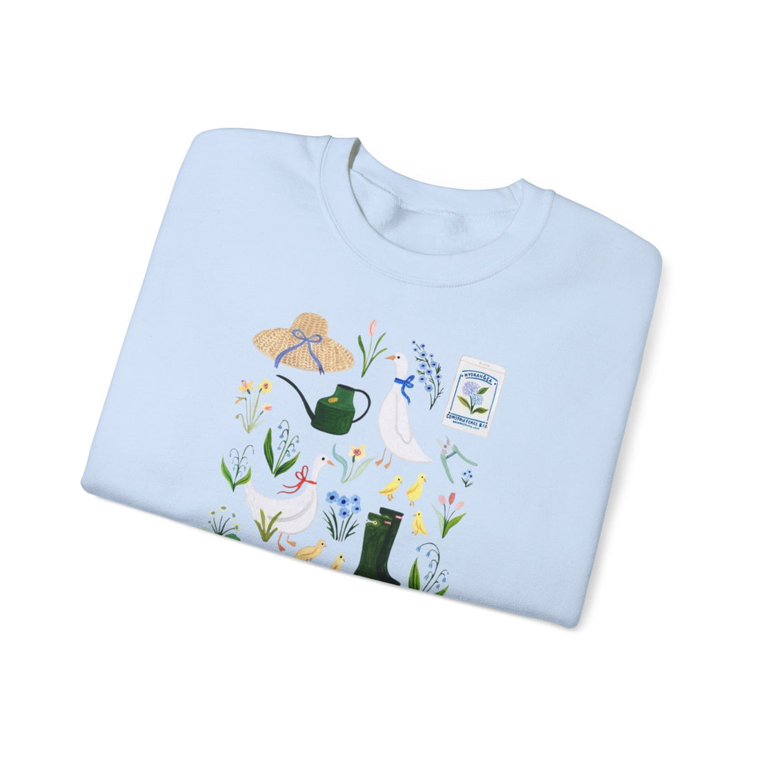 Spring Garden Crewneck Sweatshirt — Floral Gardening Illustration