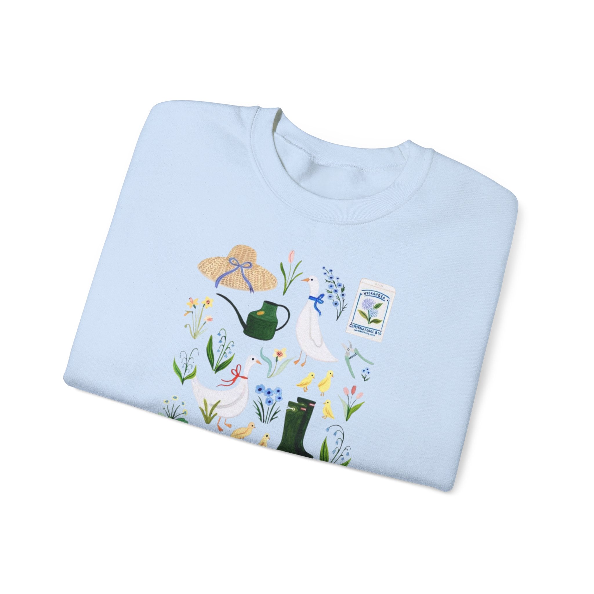 Spring Garden Crewneck Sweatshirt — Floral Gardening Illustration