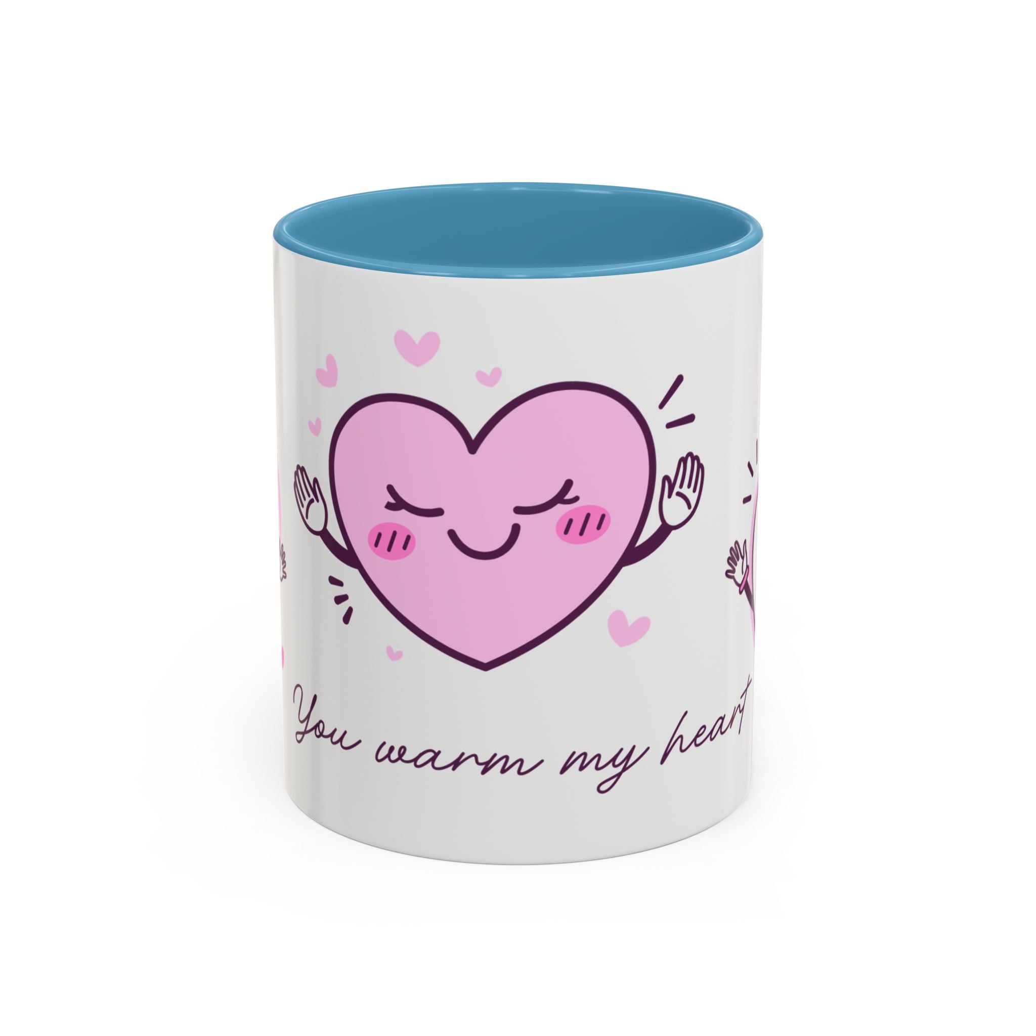 You Warm My Heart Accent Coffee Mug — Cute Pink Heart Valentine Gift (11/15oz)