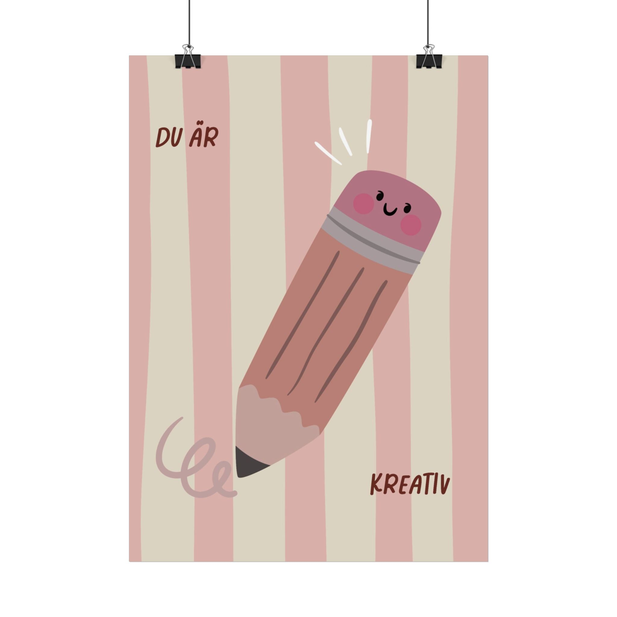 Cute Pencil 'Du är Kreativ' Poster — Inspirational Kids Wall Art