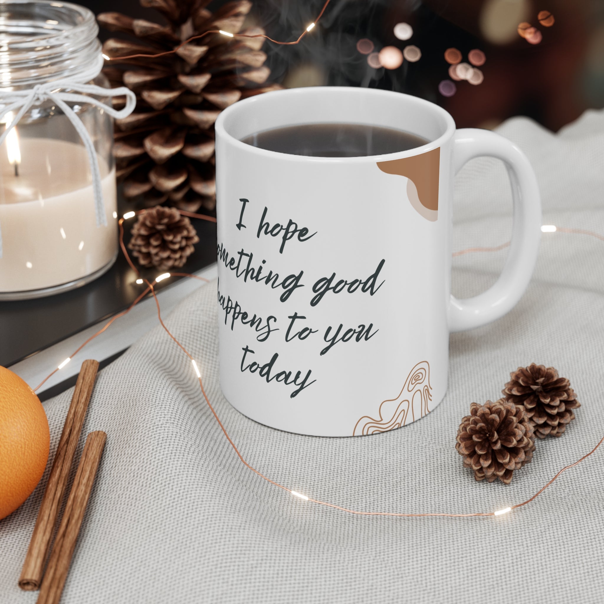 Abstract Boho Ceramic Coffee Mug — "I hope something good happens today" — 11oz & 15oz