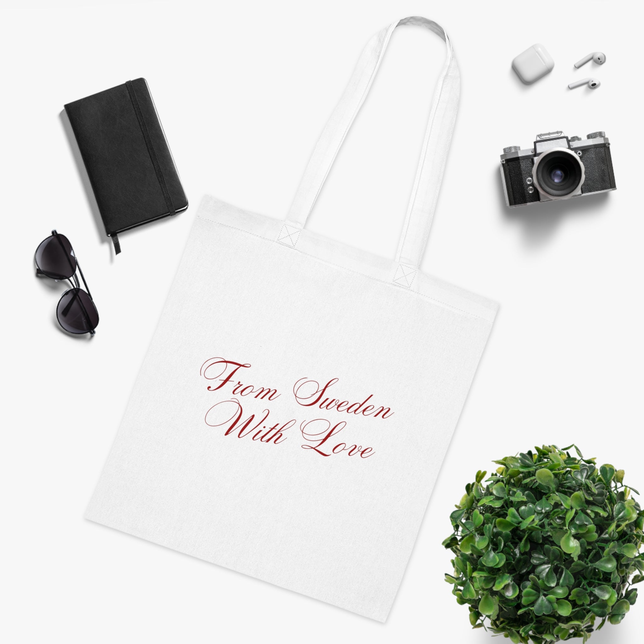 From Sweden With Love Cotton Tote — Elegant Script Swedish Souvenir Bag