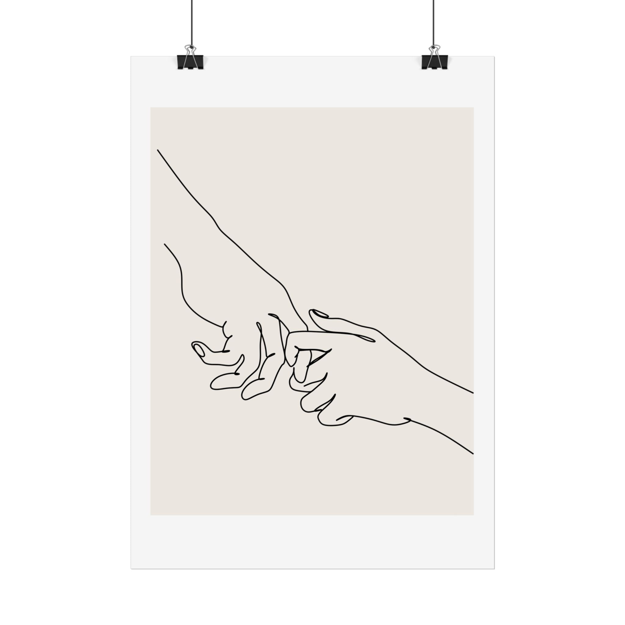 Minimalist Line Art Poster — Intertwined Hands Wall Art (Neutral Tones)