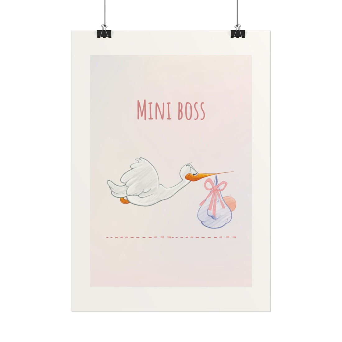 Mini Boss Baby Stork Poster — Cute Newborn Nursery Wall Art