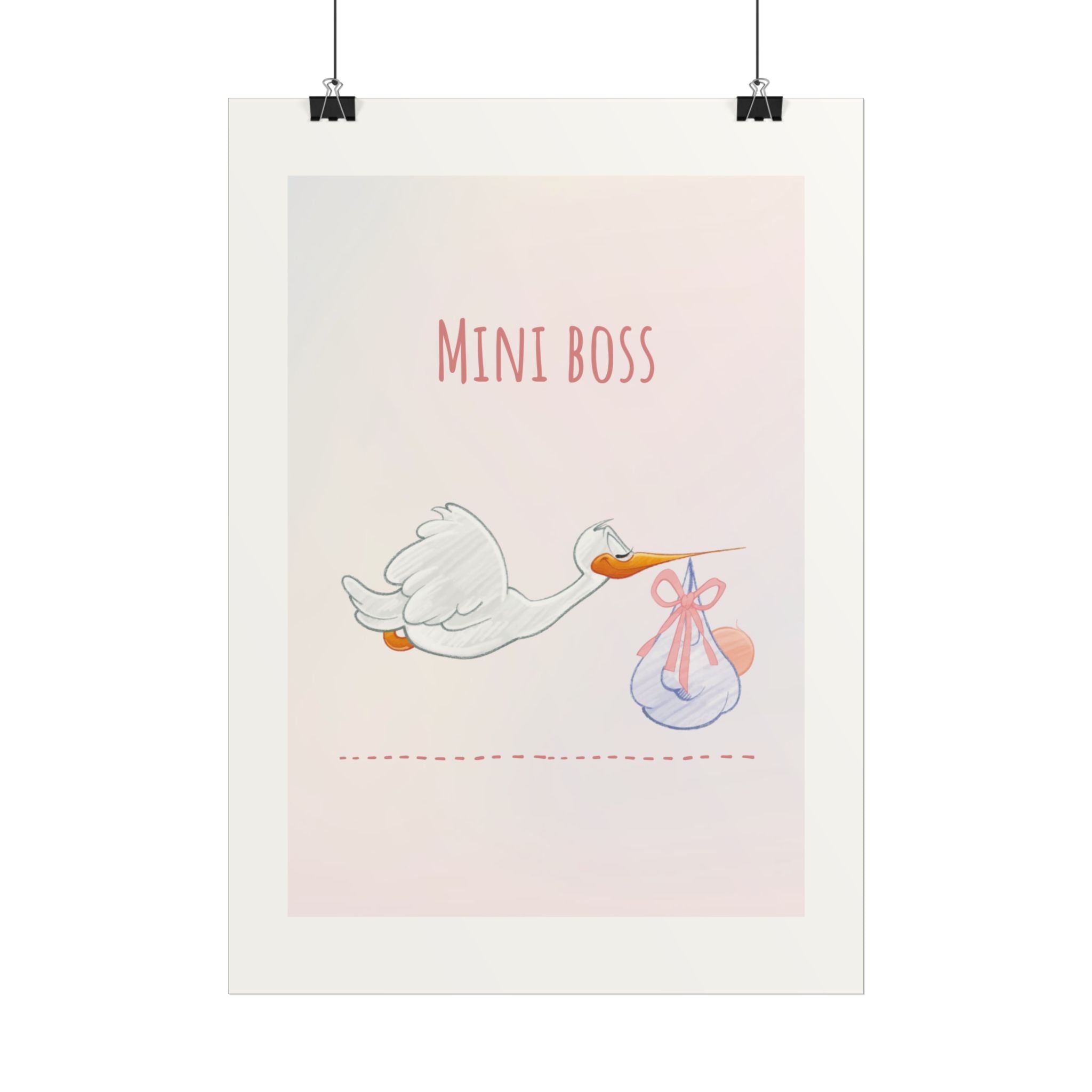 Mini Boss Baby Stork Poster — Cute Newborn Nursery Wall Art