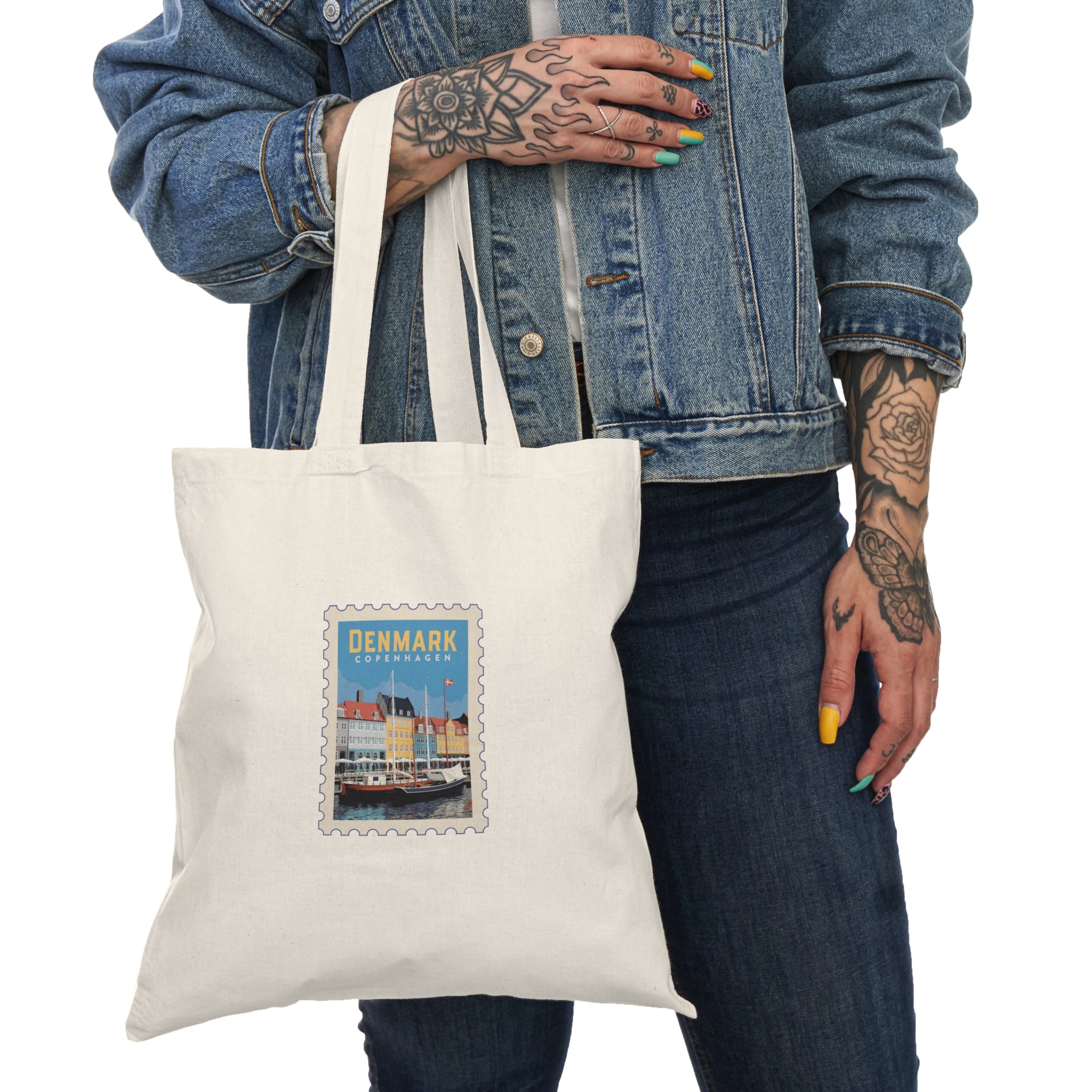 Denmark Nyhavn Stamp Tote Bag — Vintage Travel Canvas Shopper