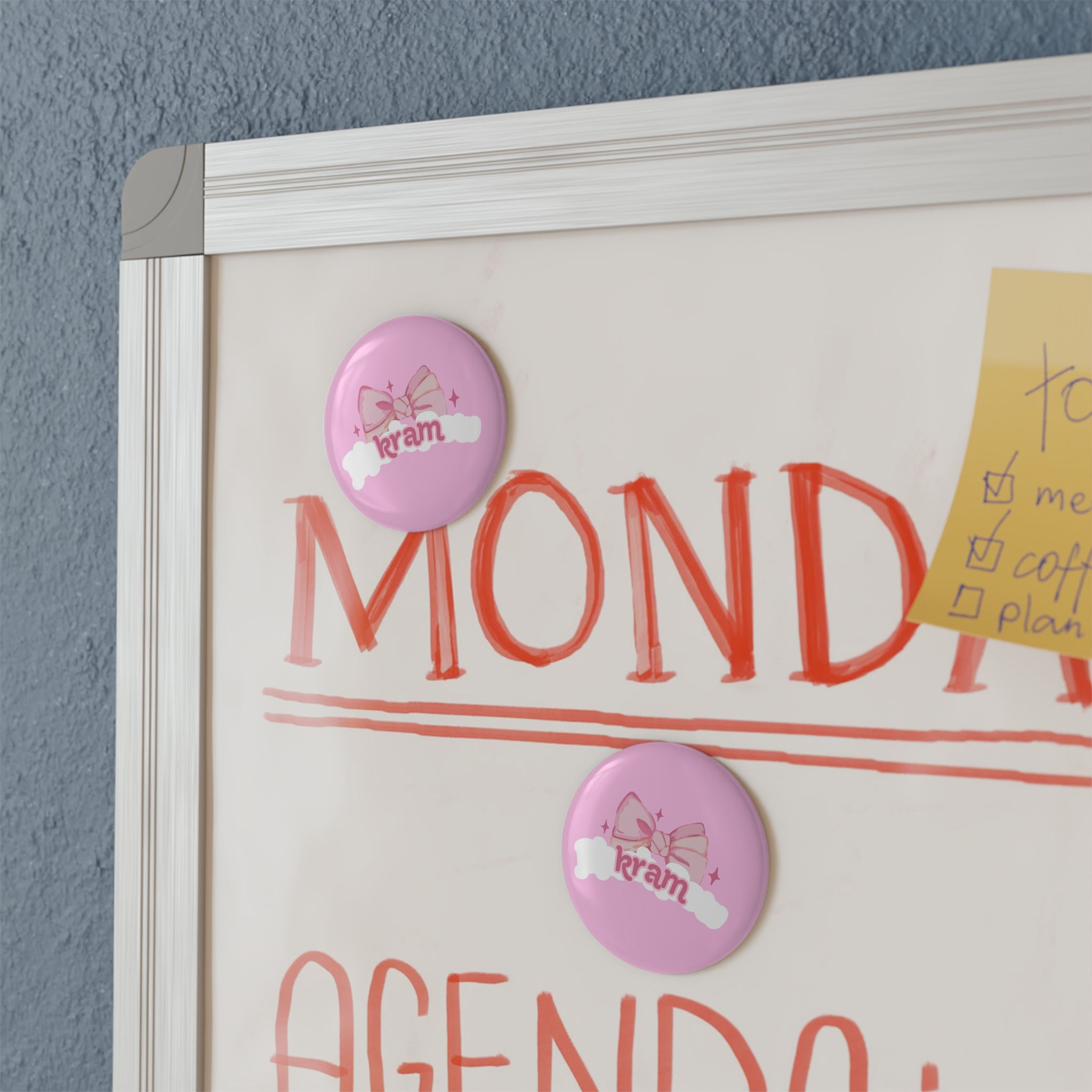 Pink Bow 'Kram' Round Magnet — Cute Kawaii Refrigerator Button Magnet