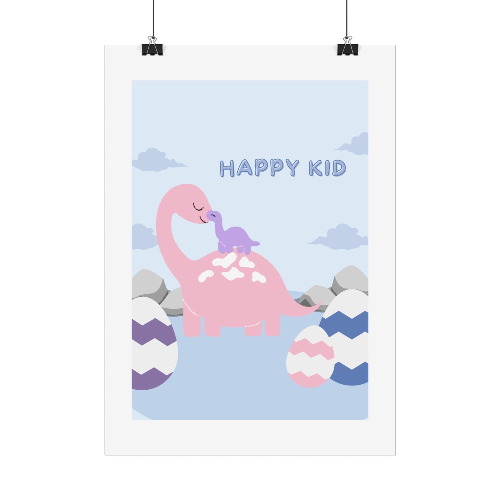 Happy Kid Dinosaur Poster — Cute Pink Dino Nursery Wall Art