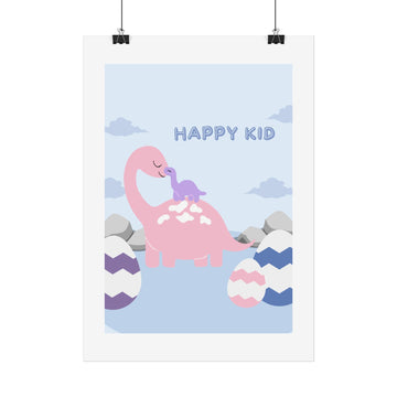 Happy Kid Dinosaur Poster — Cute Pink Dino Nursery Wall Art