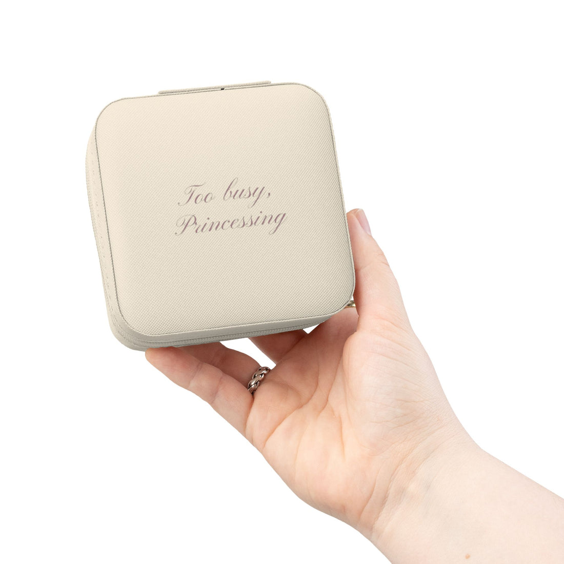 Travel Jewelry Case — Compact Organizer with Ring Rows & Compartments ("Too Busy, Planecrashing")