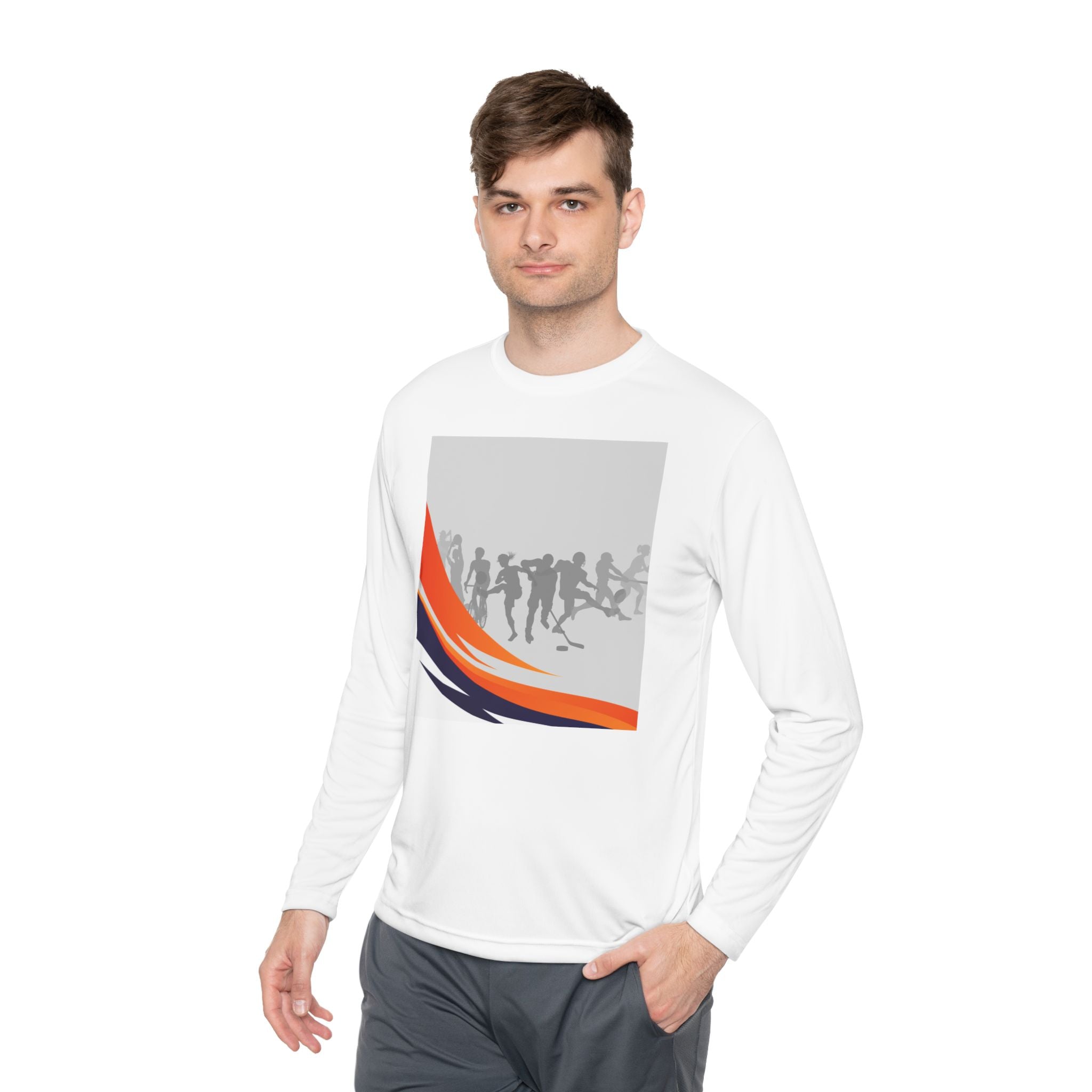 Running Team Graphic Long Sleeve Tee — Orange & Navy Wave Design