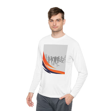 Running Team Graphic Long Sleeve Tee — Orange & Navy Wave Design