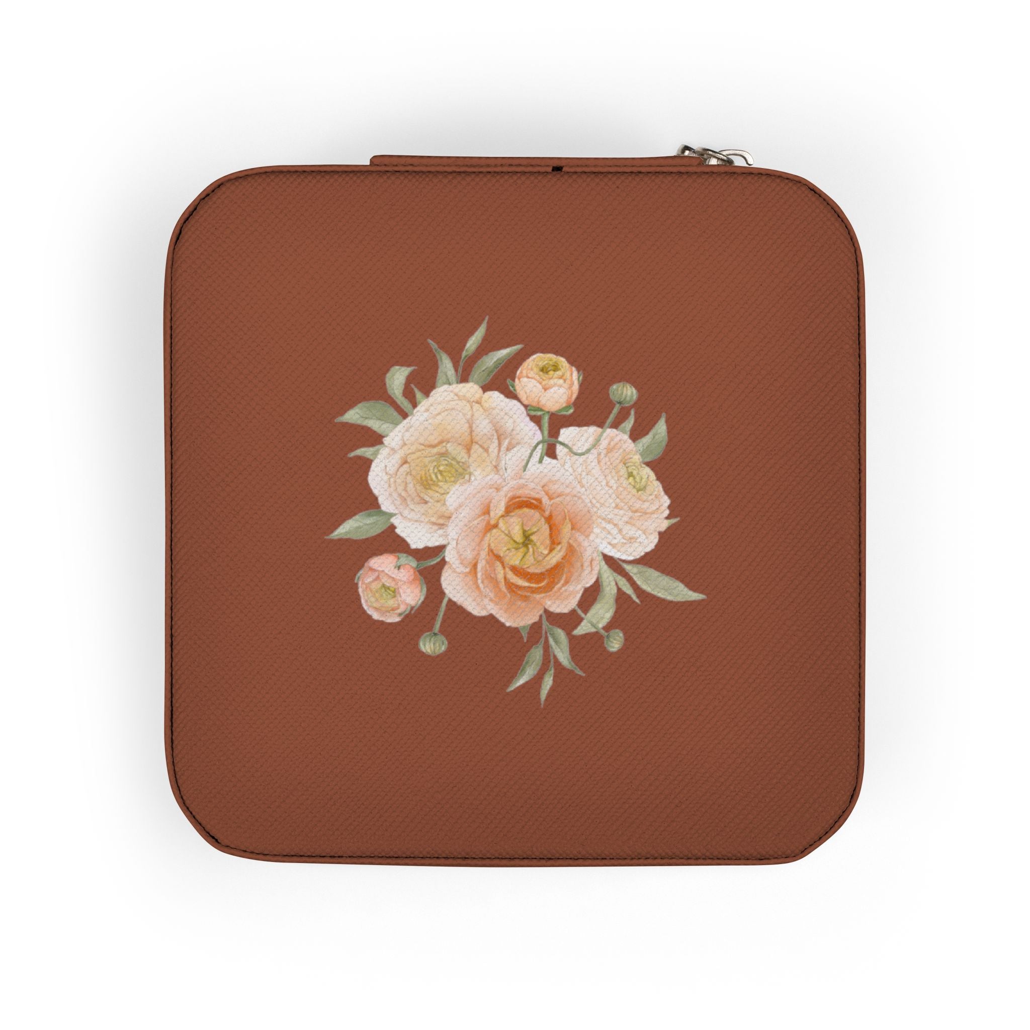 Floral Travel Jewelry Case — Compact Pink Organizer for Rings, Earrings & Necklaces