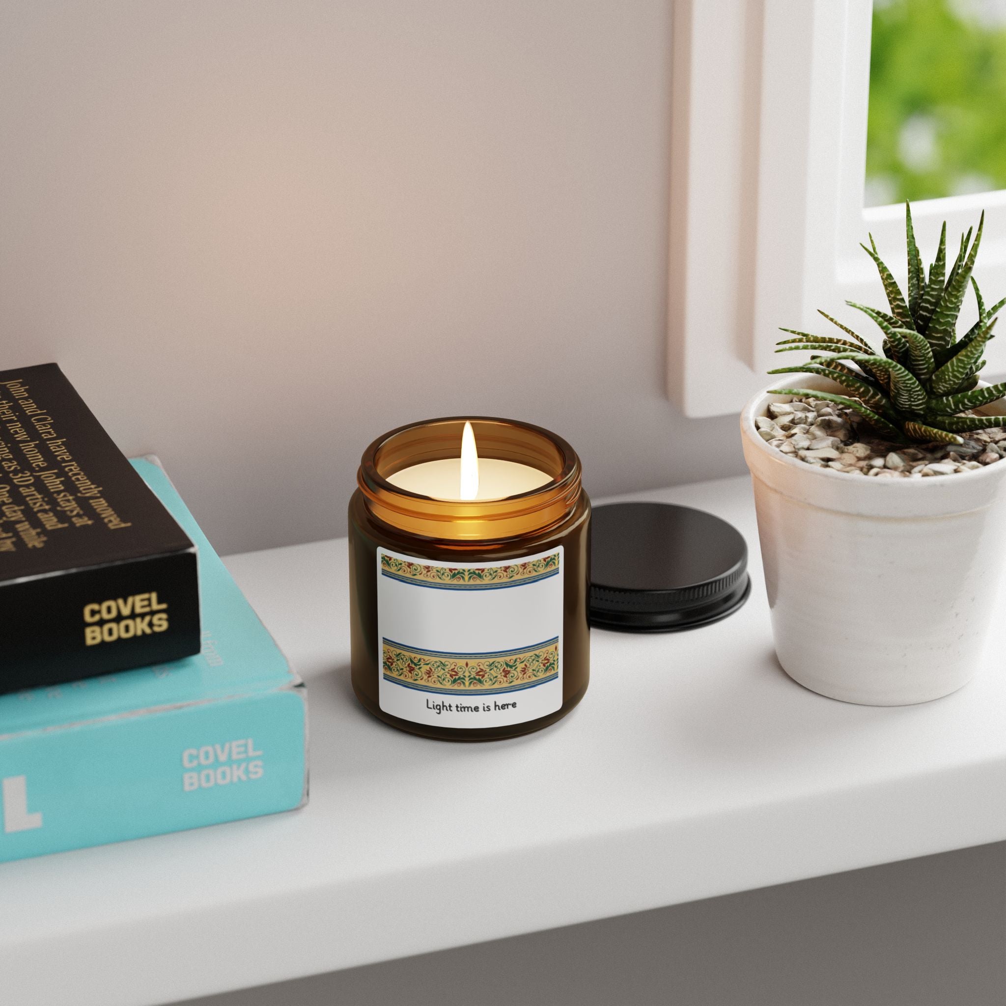 Soy Candle Amber Jar — "Light Time Is Here" Floral Scented Candle (Multiple Sizes)