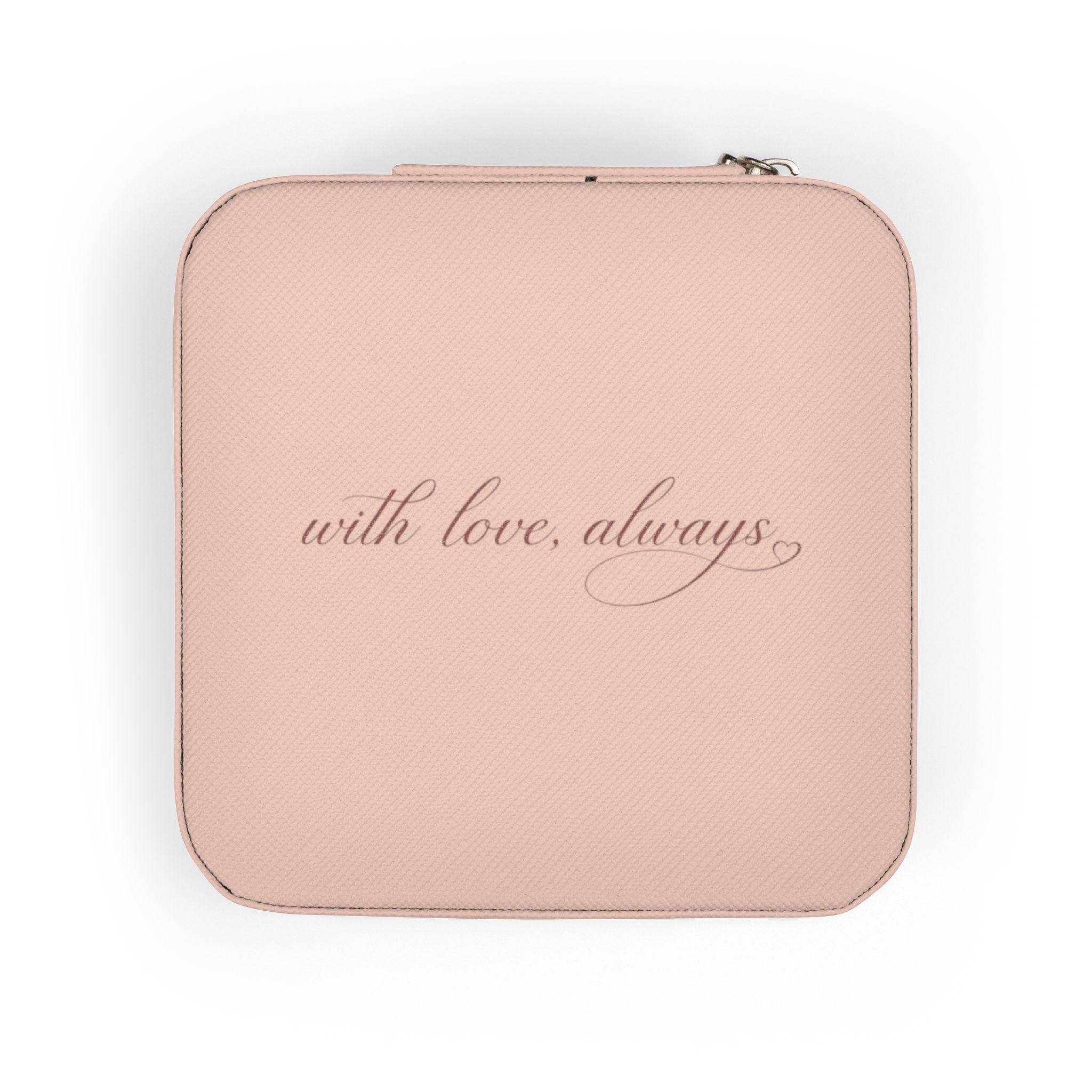 Jewelry Travel Case — Compact Pink Travel Jewelry Organizer with 'With Love, Always' Script