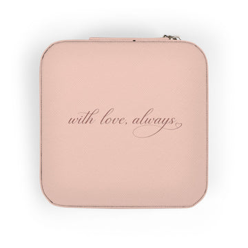 Jewelry Travel Case — Compact Pink Travel Jewelry Organizer with 'With Love, Always' Script