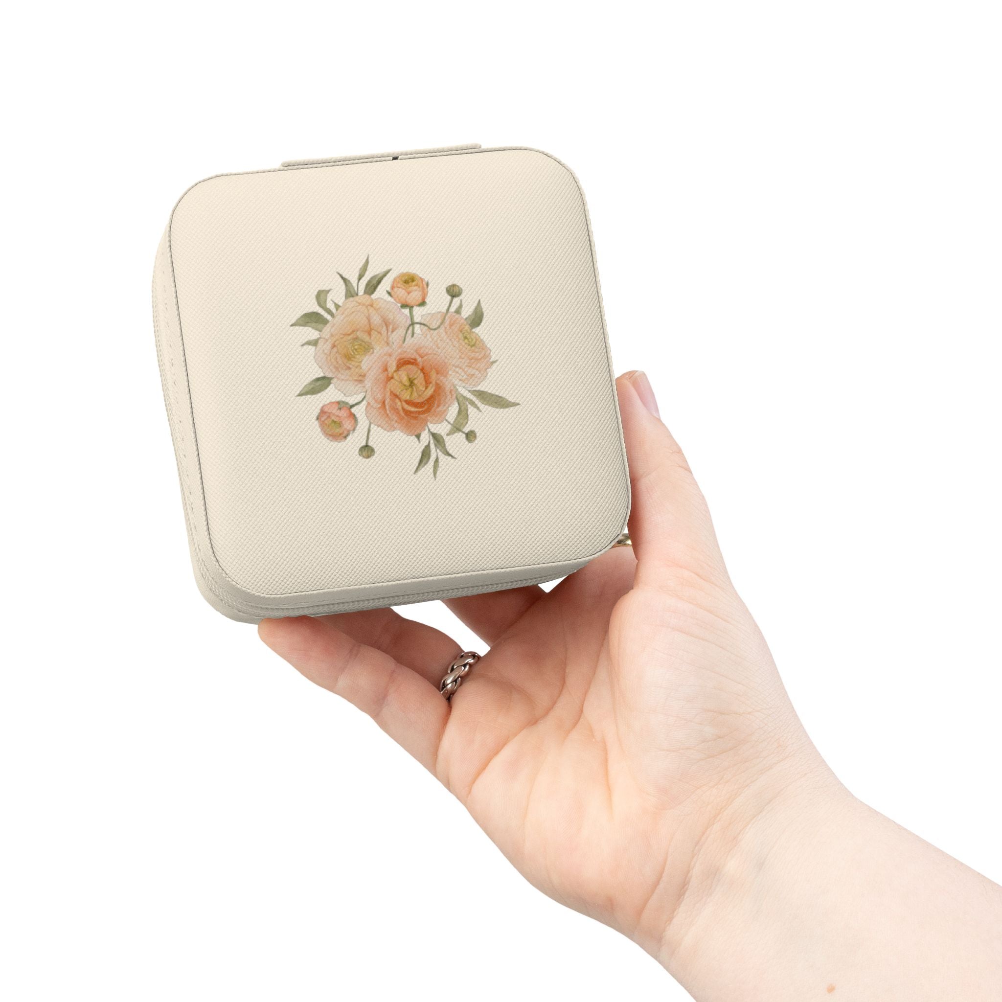 Floral Travel Jewelry Case — Compact Pink Organizer for Rings, Earrings & Necklaces