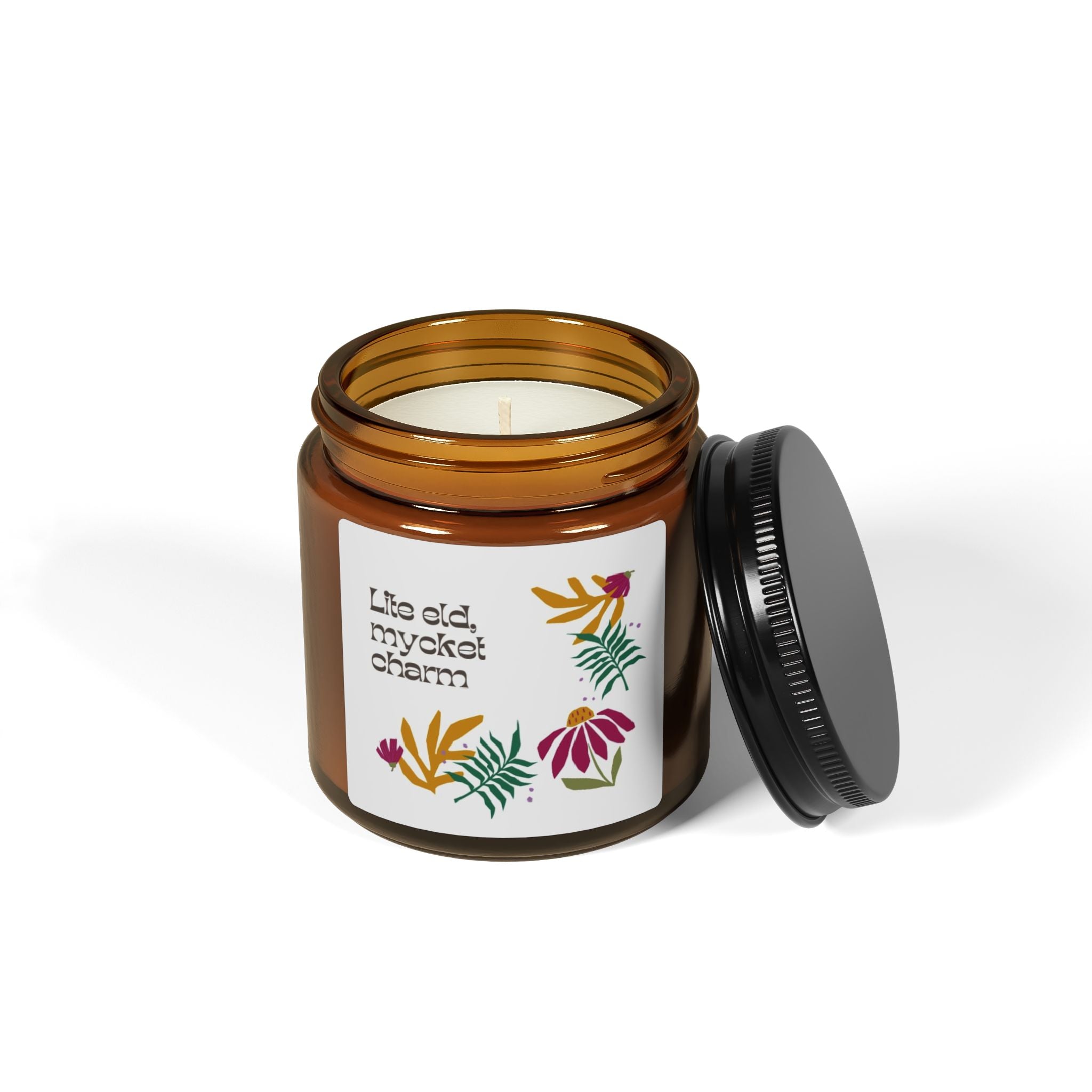Botanical Soy Candle — "Life Old, Myckot Charm" Amber Jar (Multi-Size)